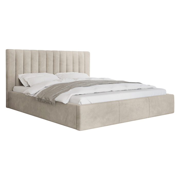 Rosario - lit coffre - 180x200 - sommier inclus - en velours - Beige