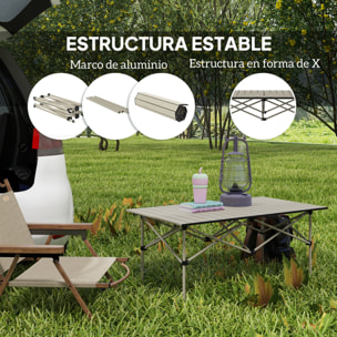 Mesa Plegable Camping de Aluminio 95x55x50 cm con Tapa Enrollable y Bolsa de Transporte Mesa de Picnic Portátil Ligera para Acampar Senderismo Playa Caqui