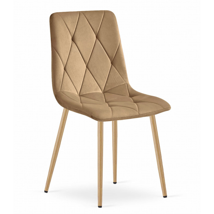 Sedia Libra in velluto marrone con gambe effetto legno