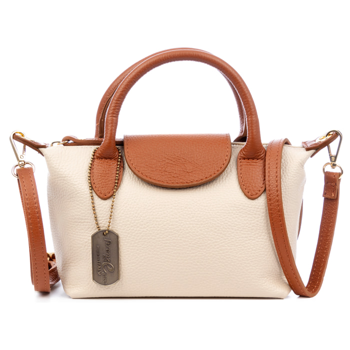 Aurano borsa a tracolla tipo Tote donna. Pelle autentica Dollaro bicolore.