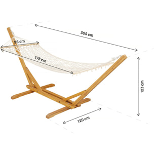 Hamac bois avec toile en macramé "Dallas" - 305 x 120 x 123 cm - Blanc