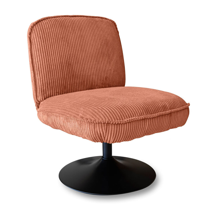 Fauteuil pivotant en velours terracotta et pied en métal noir FUNKY