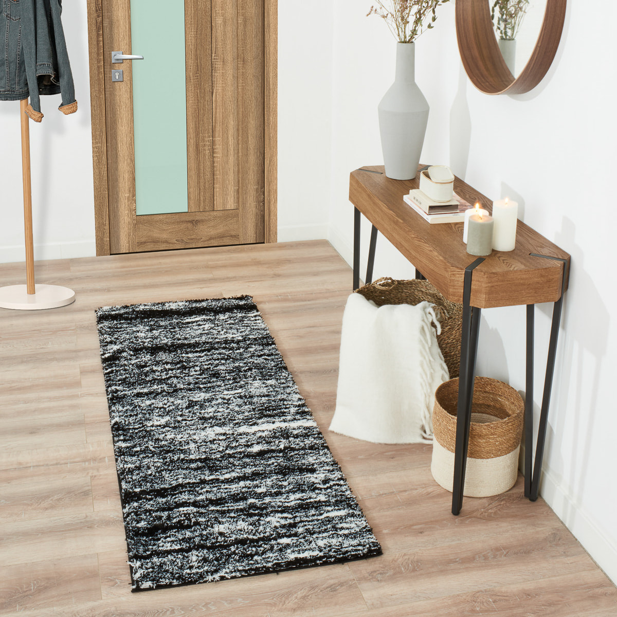 Oslo - tapis moderne abstrait à poils longs noir