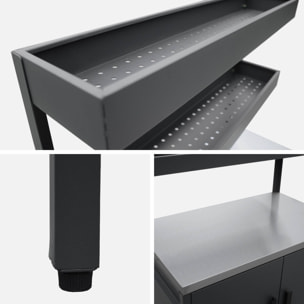 Cuisine d'extérieur en acier noir avec 2 étagères suspendues et 2 portes L80cm