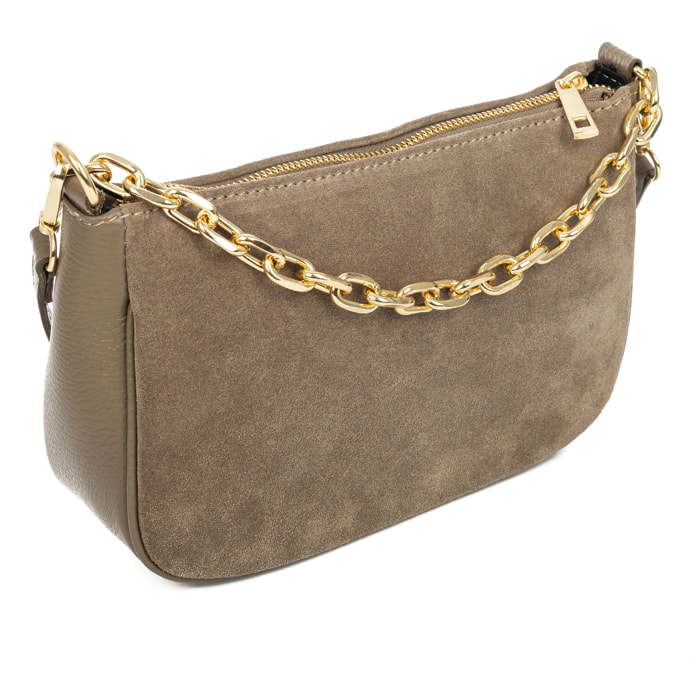 Avella borsa a tracolla donna, in vera pelle scamosciata abbinata a Dollaro.