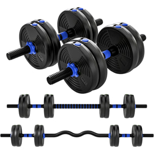 Ensemble d'haltères musculation multifonction 3 en 1 - haltères, Olympic barre, Curl EZ barre - total 15Kg - PVC bleu noir