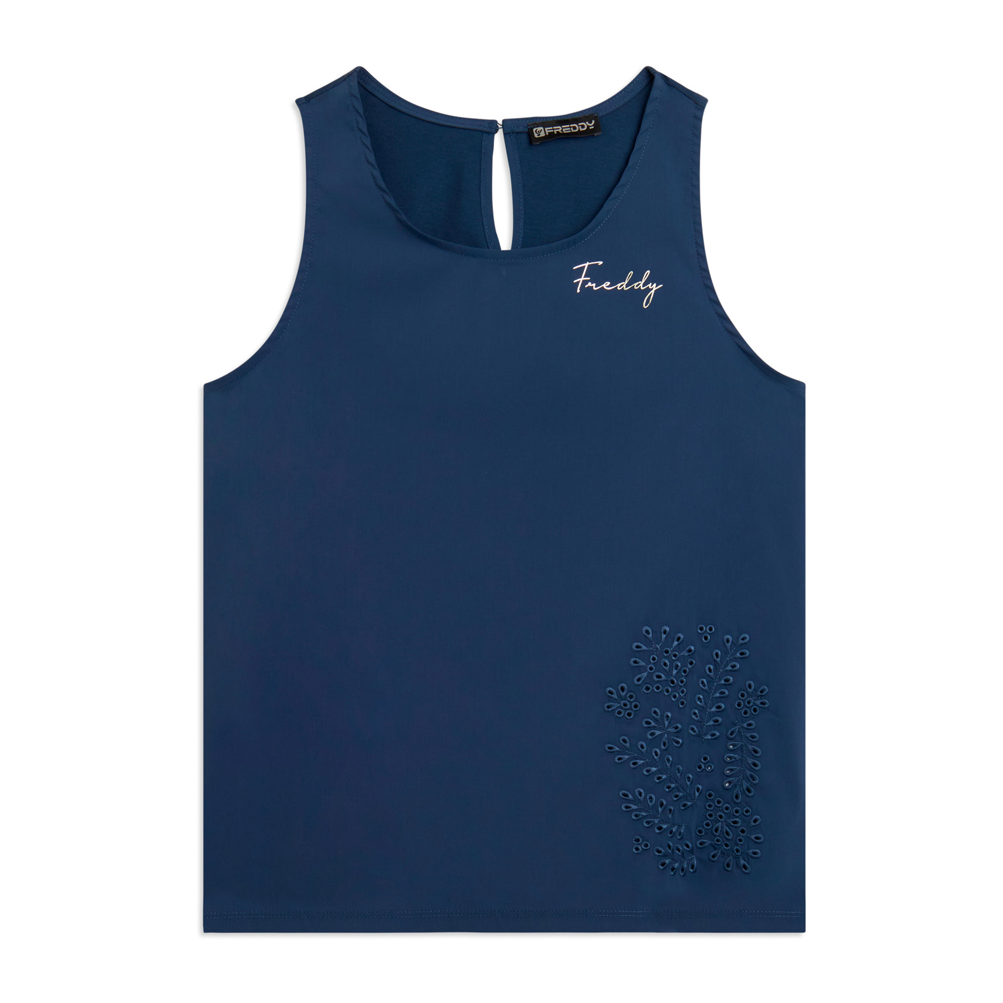 Canotta Svasata con Ricamo Floreale