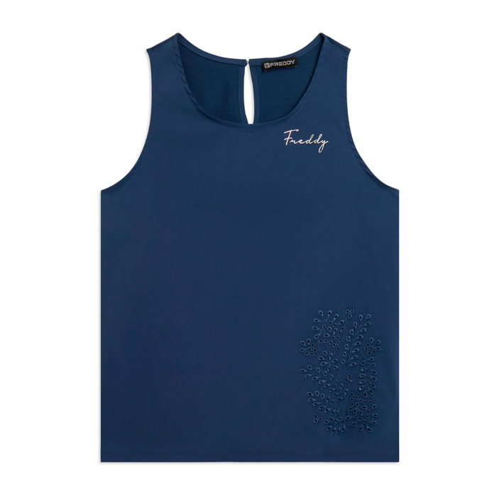 Canotta Svasata con Ricamo Floreale