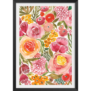 Poster fleurs pivoine Affiche + cadre en bois - Noir