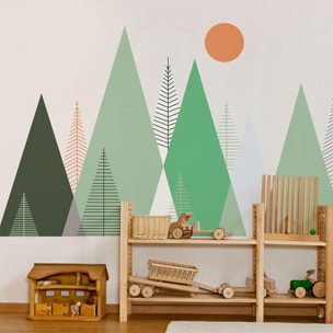 Stickers muraux enfants - Décoration chambre bébé - Autocollant Sticker mural géant enfant montagnes scandinaves PIAKA