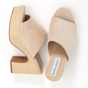 Sandali platform in simil camoscio con tacco in rafia