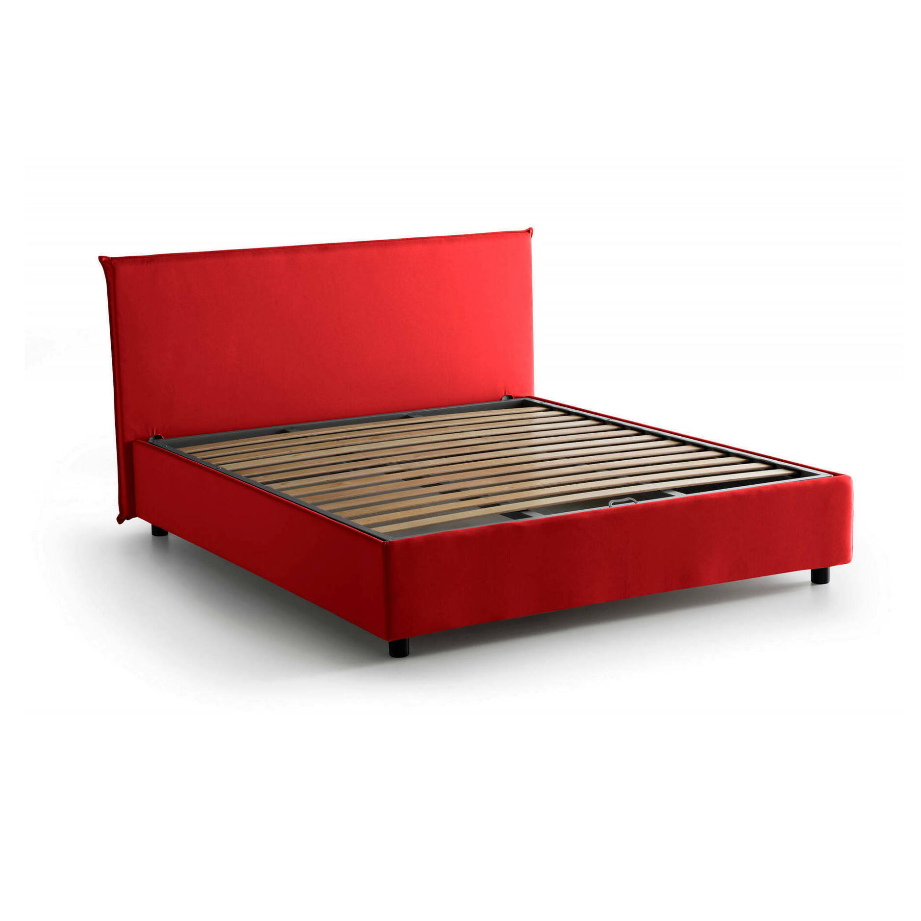 Letto matrimoniale Berenice, Letto contenitore con rivestimento in tessuto, 100% Made in Italy, Apertura frontale, adatto per materasso Cm 140x200, Rosso