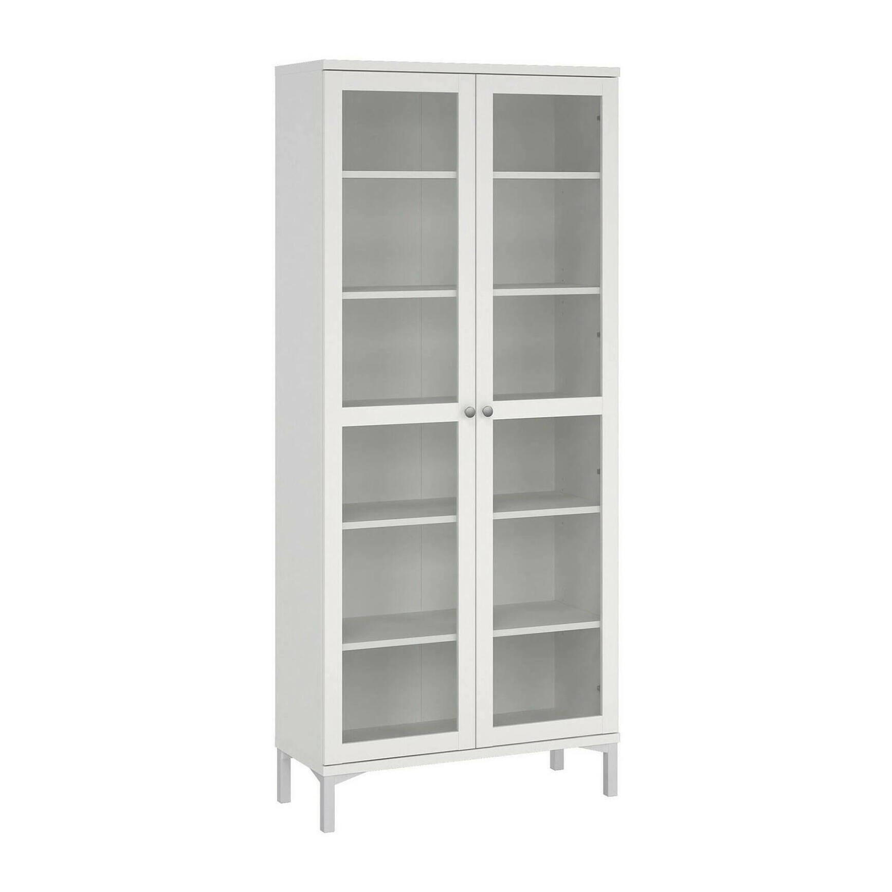 Vetrina Wutip, Credenza espositiva, Vetrinetta multiuso, Madia da soggiorno, 89x36 h203 cm, Bianco