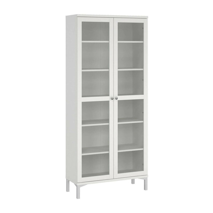 Vetrina Wutip, Credenza espositiva, Vetrinetta multiuso, Madia da soggiorno, 89x36 h203 cm, Bianco