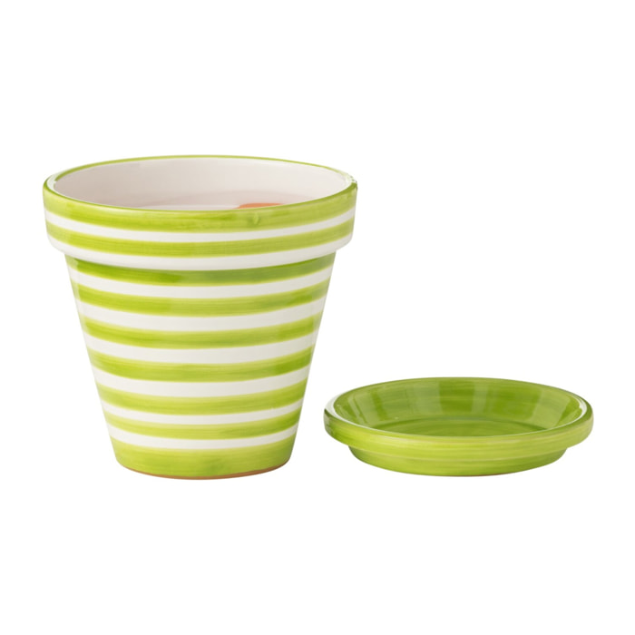 J-Line cache-pot Granada Stripes Handmade + Painted - céramique - vert - medium -  Ø 27 cm