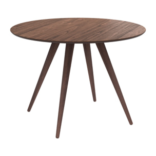 Table ronde 4 personnes en bois foncé finition noyer D105 cm - Liwa