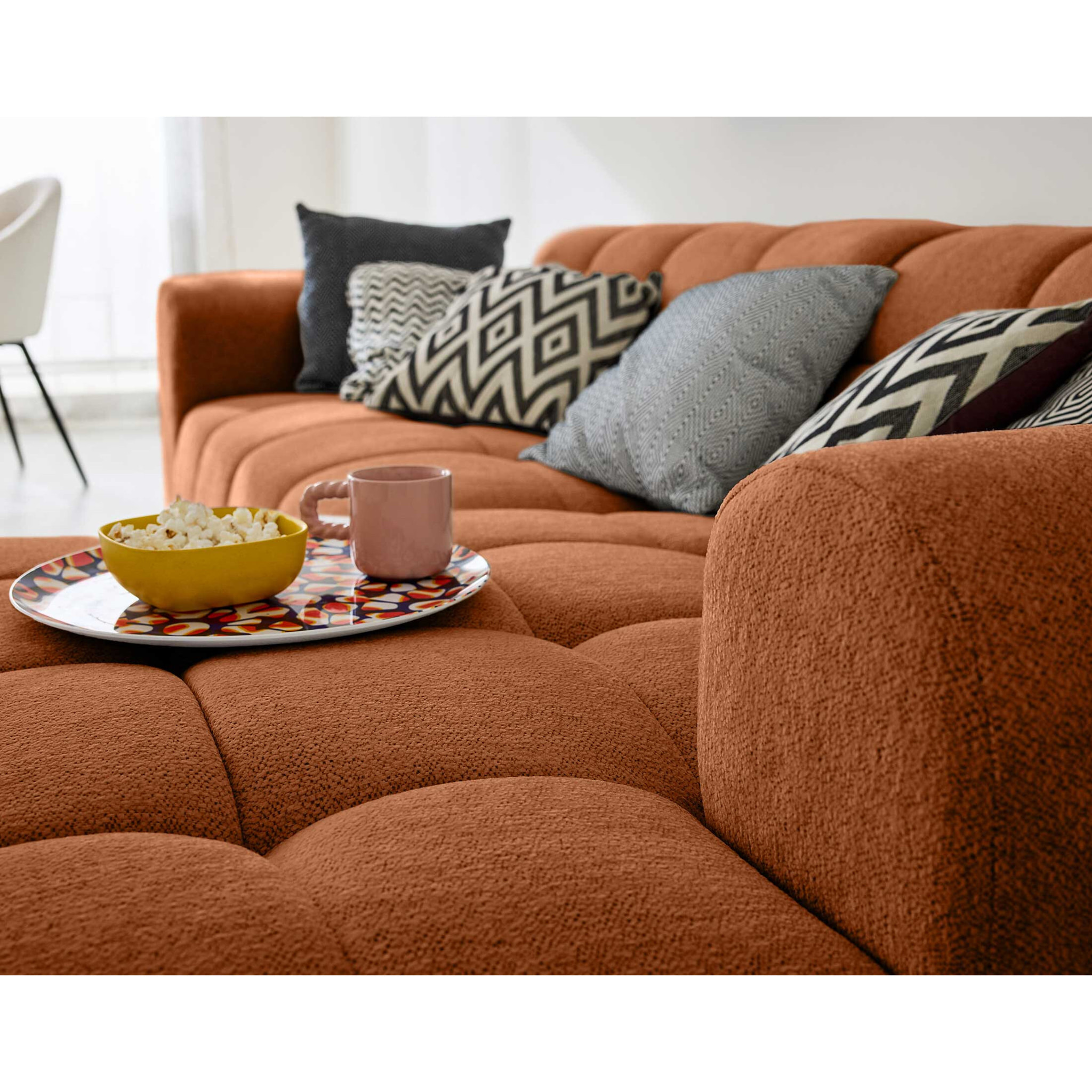 Ray - canapé d'angle droit - 4 places - en tissu texturé - Rouille