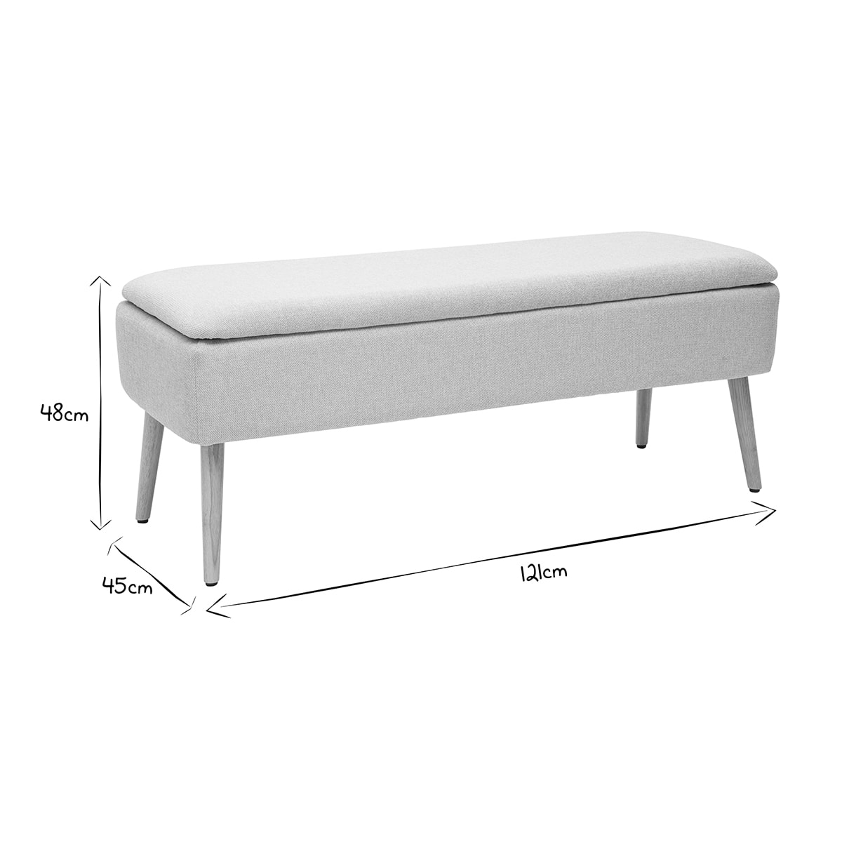 Banc coffre en tissu effet velours texturé beige et bois clair massif L120 cm LARS