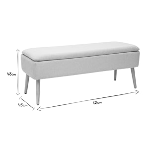 Banc coffre en tissu effet velours texturé beige et bois clair massif L120 cm LARS
