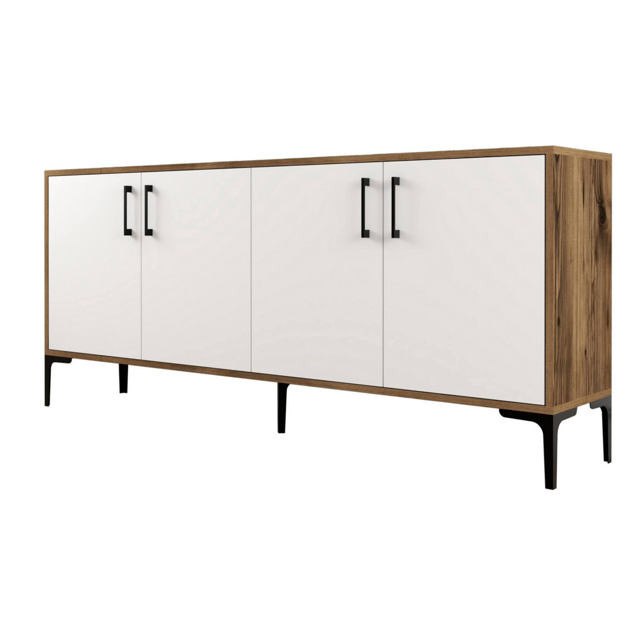 Credenza Dpedrol, Buffet da soggiorno, Madia da salotto, Dispensa da cucina, 180x35h78 cm, Noce e Bianco