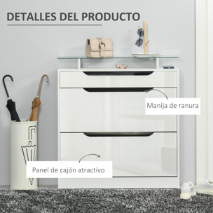 Mueble Zapatero de 2 Puertas Zapatero Estrecho para 16 Pares de Zapatos con Cajón Estante Abierto y Encimera de Vidrio para Pasillo Entrada 89x23x96 cm Blanco