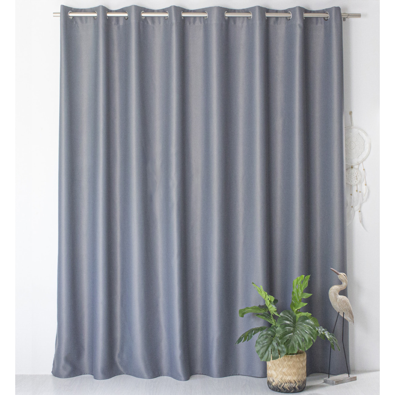 Rideau occultant fil noir en grande largeur - Gris clair