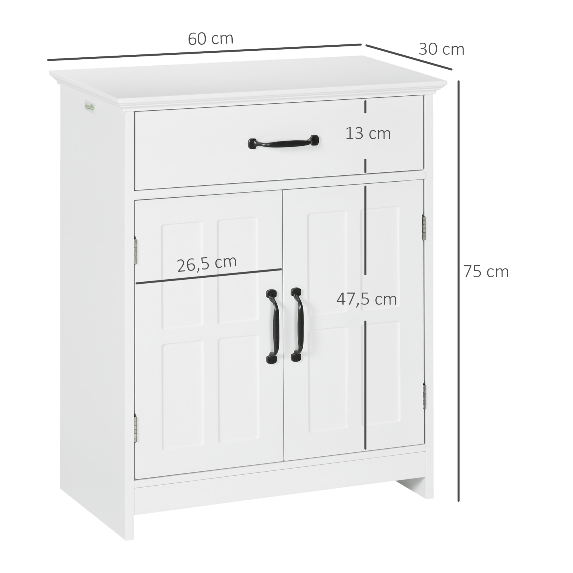 Meuble salle de bain - meuble bas 2 portes étagère tiroir - 60x30x75cm - blanc noir