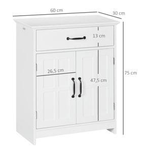 Meuble salle de bain - meuble bas 2 portes étagère tiroir - 60x30x75cm - blanc noir