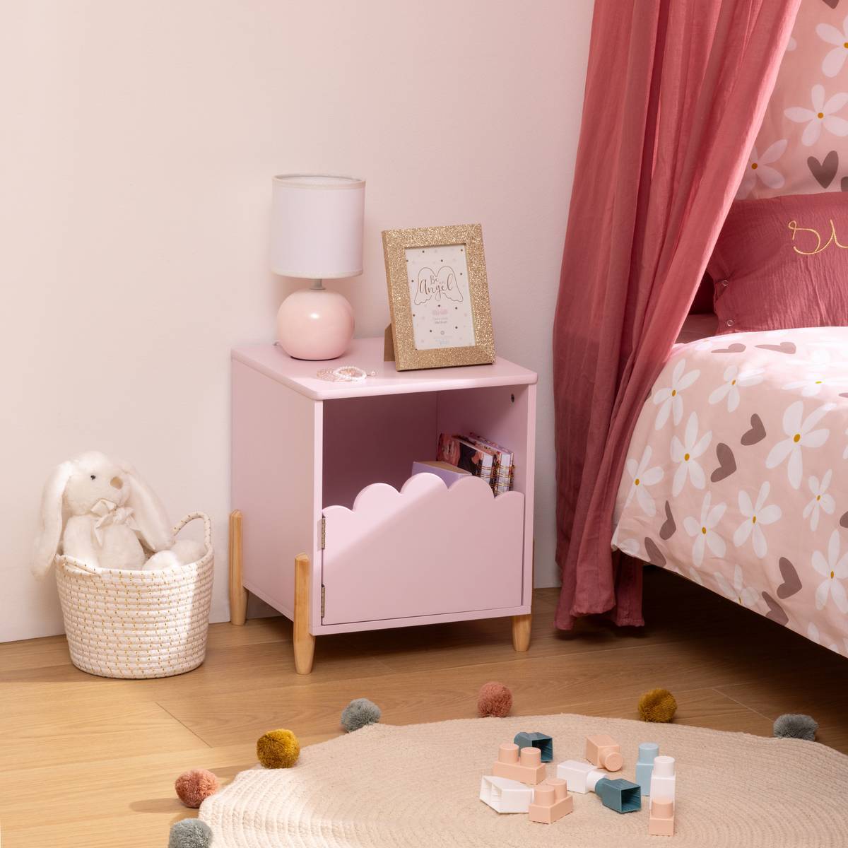 Table de chevet enfant Douceur rose 35,5x40cm