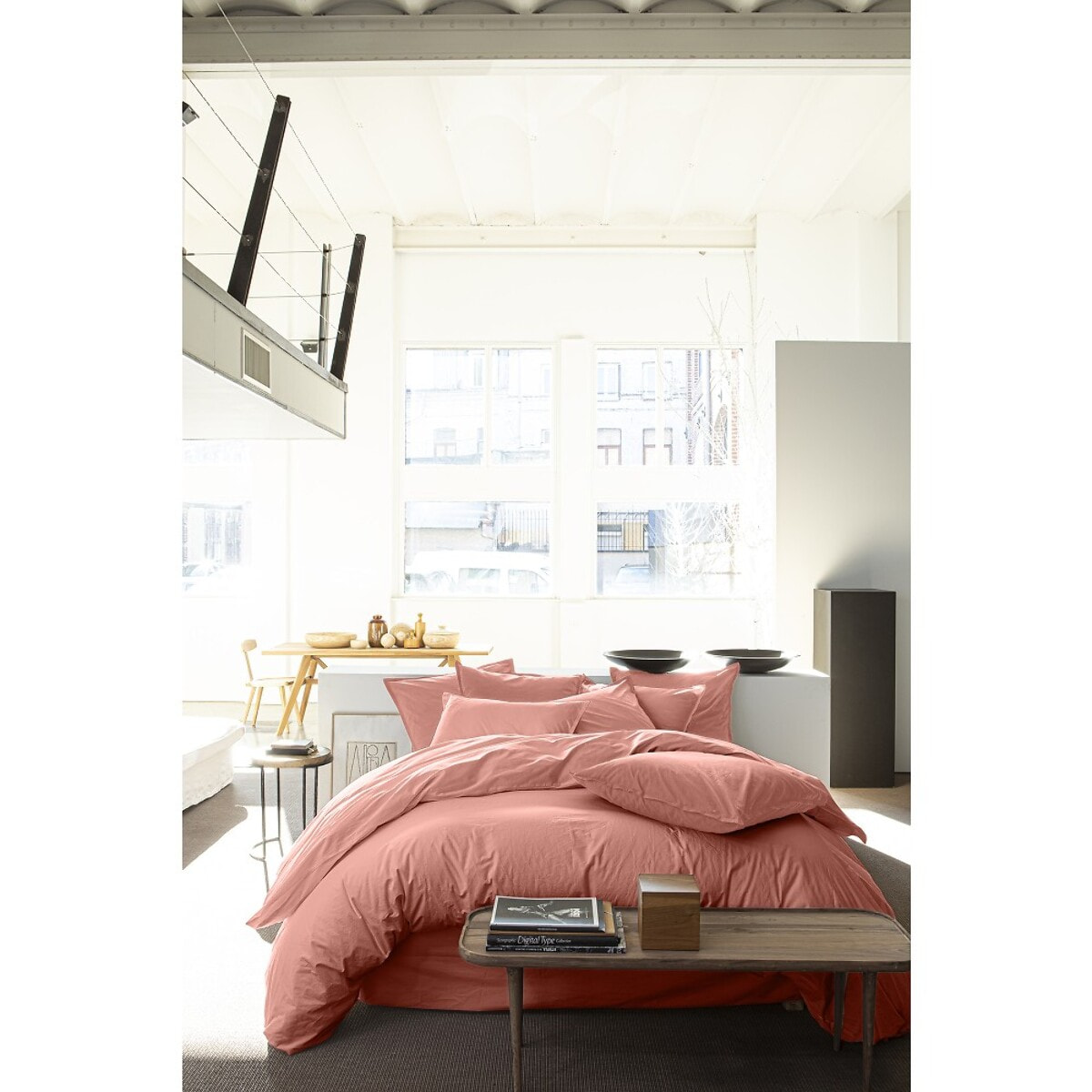 Housse De Couette 100% Percale De Coton Lavé Rose Poudré