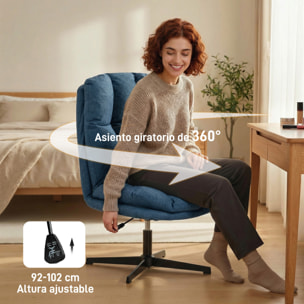 Butaca de Salón, Sillón Giratorio 360°, Sillón Relax con Altura Ajustable, Asiento Ancho, Tapizado en Lino, Base de Metal para Sala de Estar, Dormitorio, Azul Oscuro