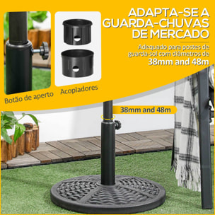 Base de Sombrilla Redonda Soporte para Parasol con Relleno de Cemento Peso 9,5 kg para Poste de Parasol de Ø38/48 mm Negro