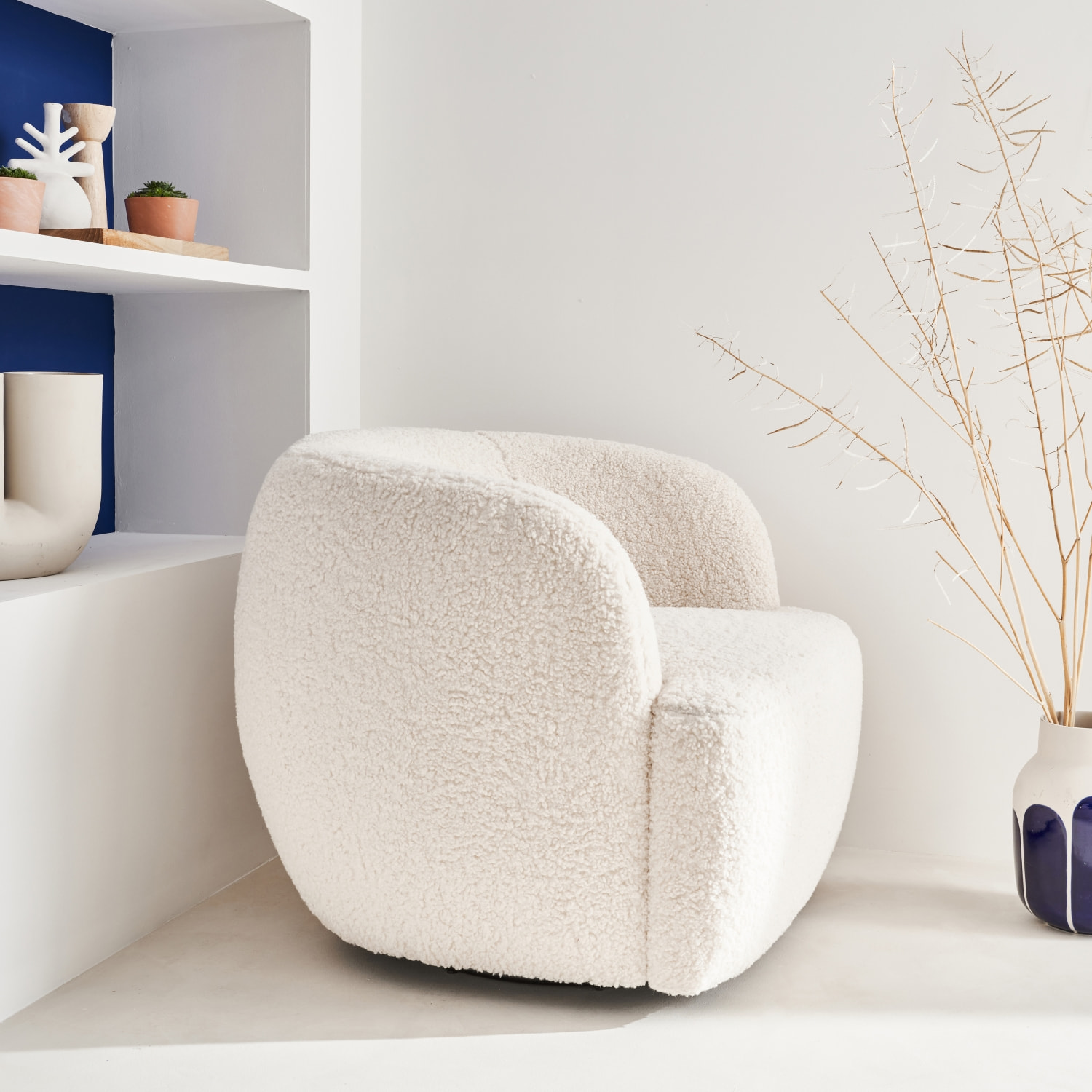 Fauteuil pivotant métal et bouclette LAYA