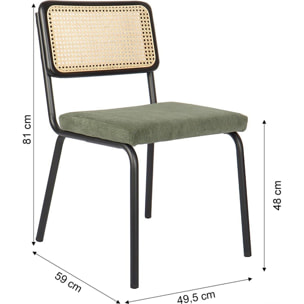 Lot de 2 chaises noires, cannage et velours côtelé - PAULA