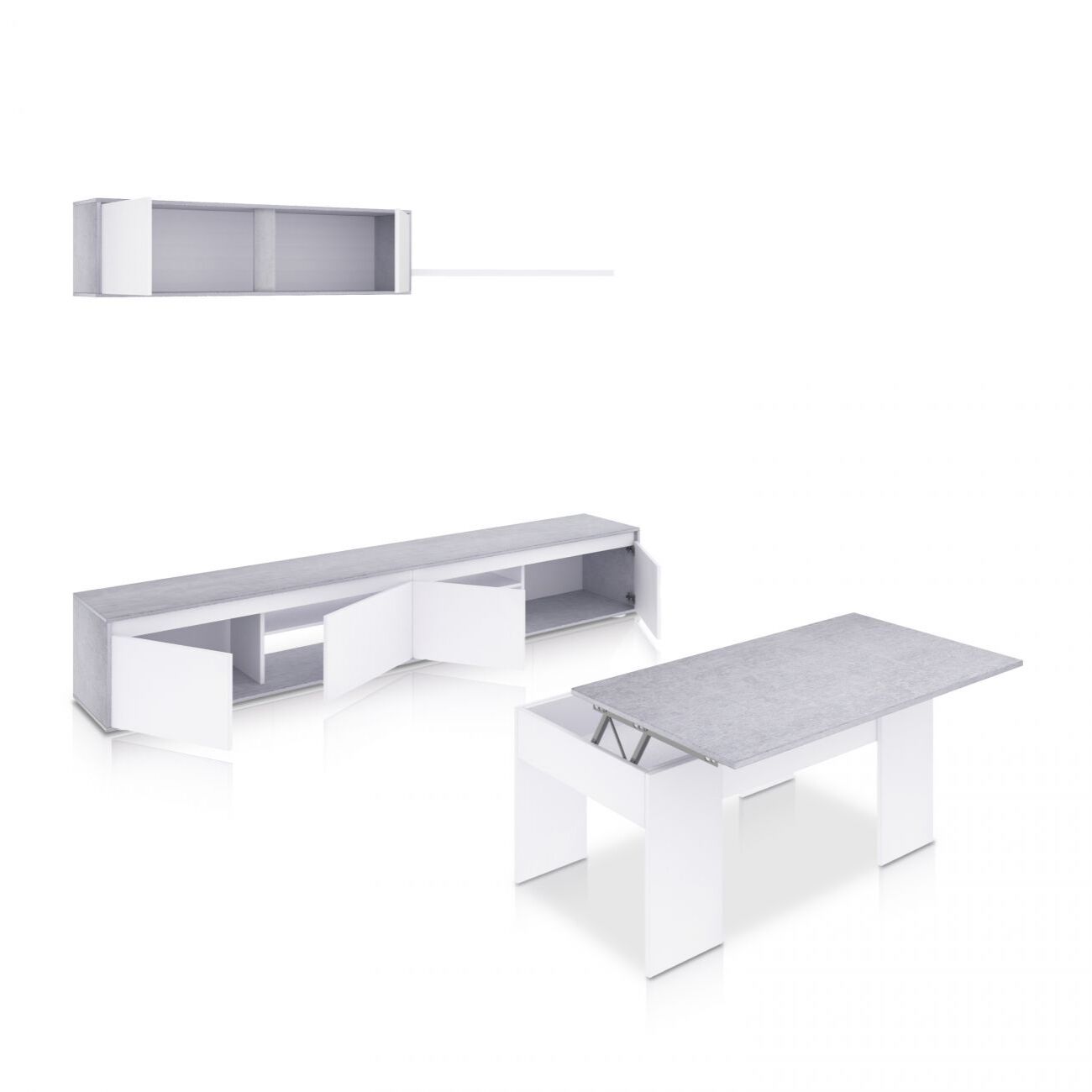 Pack salón con mesa de centro Arlet Plus V2 Blanco Artik (Blanco Mate) - Gris Cemento