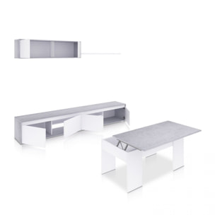 Pack salón con mesa de centro Arlet Plus V2 Blanco Artik (Blanco Mate) - Gris Cemento