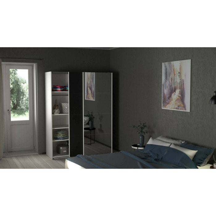 Guardaroba 2 ante Seraphine, Mobile camera da letto, Cabina armadio portabiti, Armadio appendiabiti, 150x61 h200 cm, Bianco e Nero