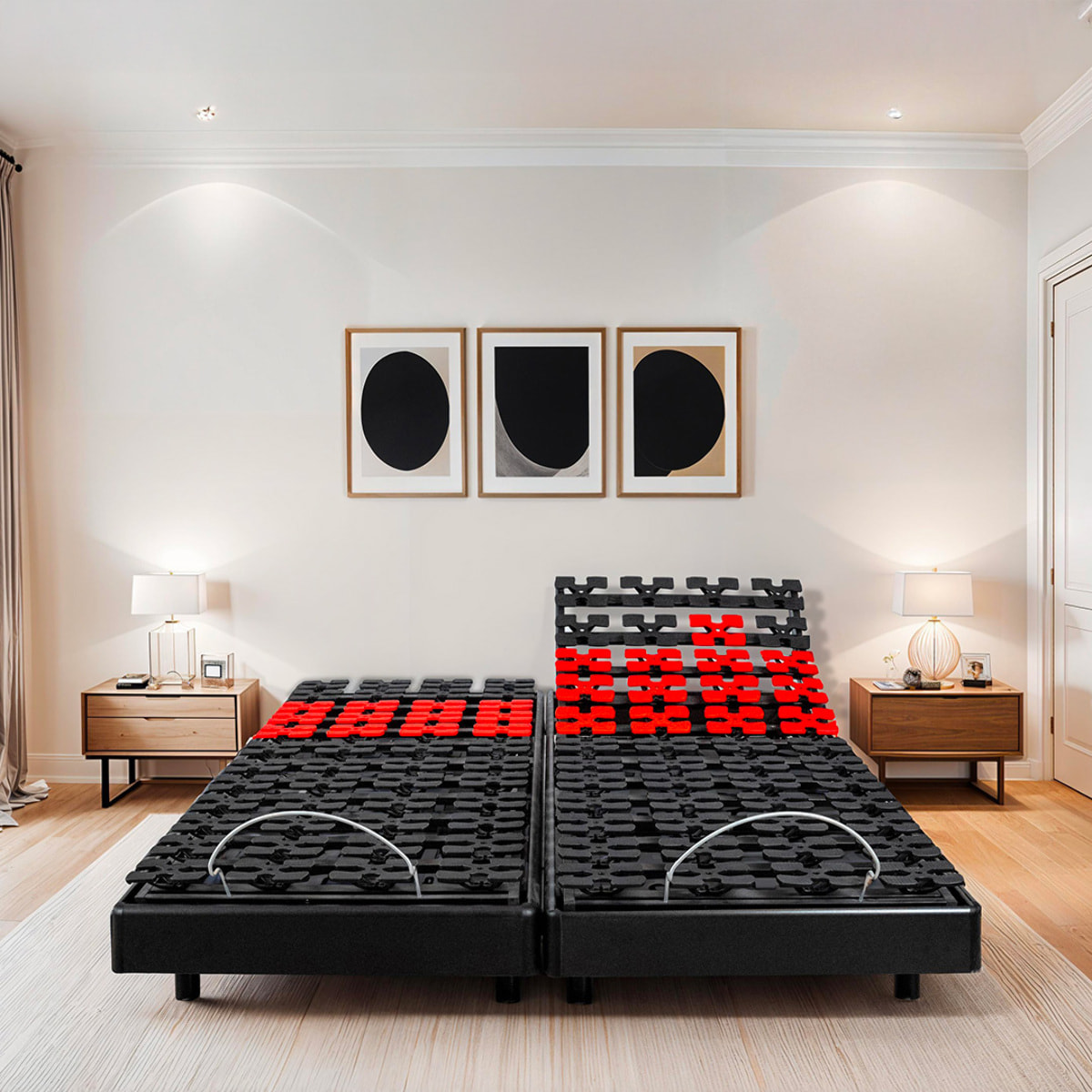 Sommier Électrique Superflex à Plots, 5 Plans de Couchage, Fermeté Réglable, Suspension Multidirectionnelle, relevage motorisé