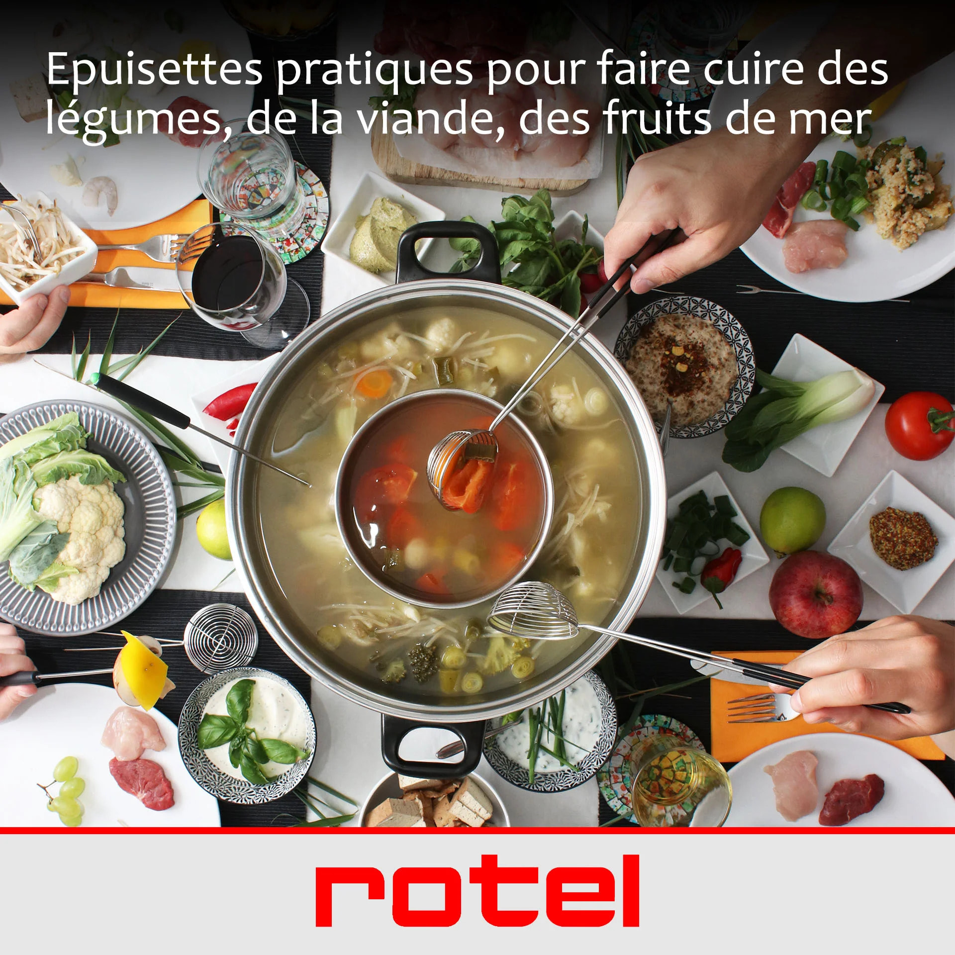 Appareil à fondue chinoise 2 compartiments avec fourchettes et passoires Rotel