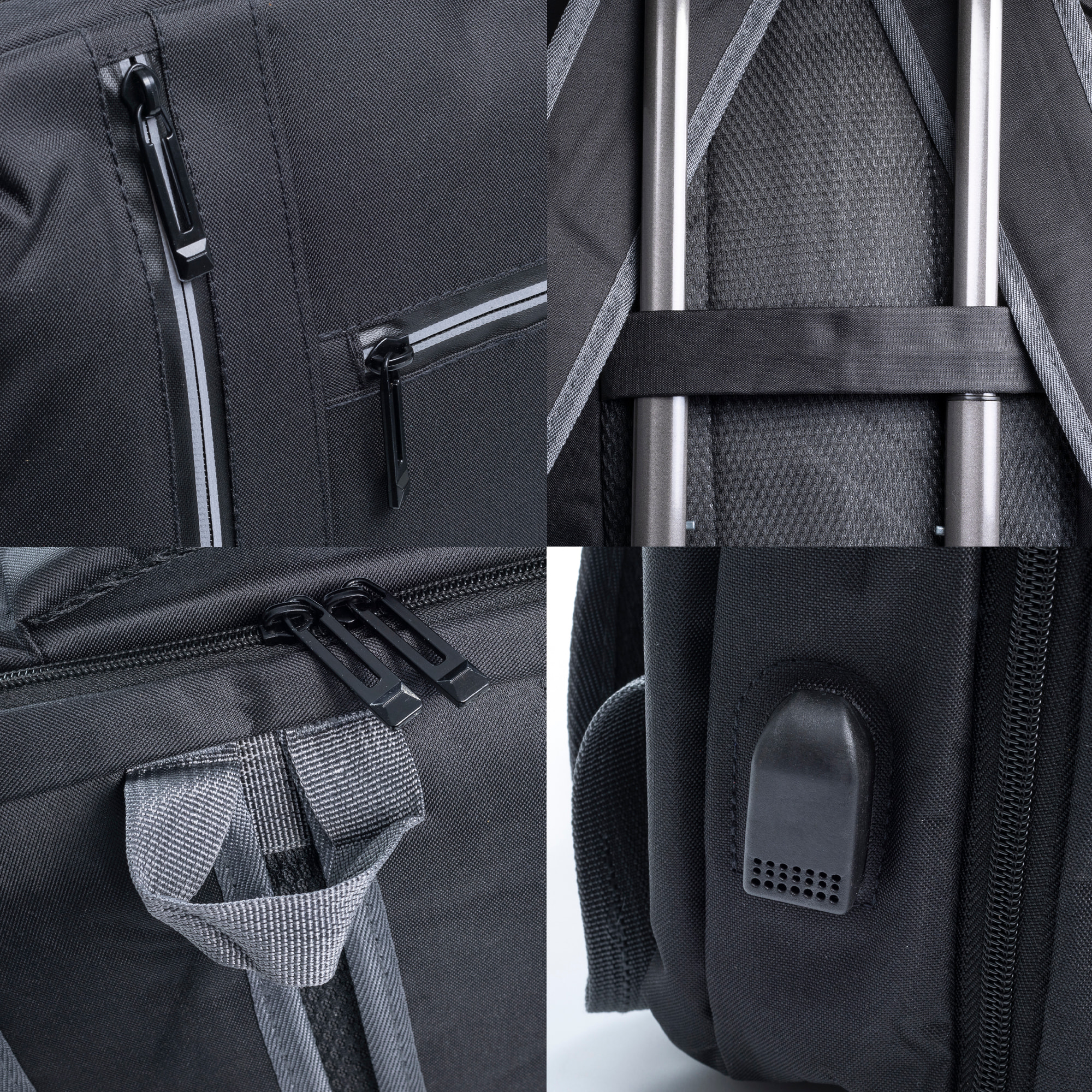 Zaino da cabina multiscomparto, porta laptop 17". Adattabile a Trolley. Presa USB esterna nascosta.