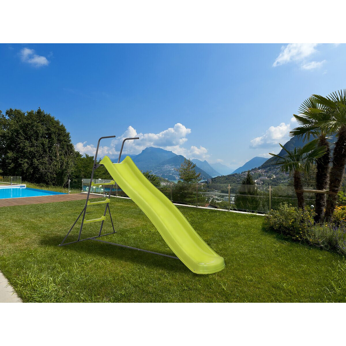 Toboggan de jardin à double vague "Poly" en vert - 240 x 120 x 156 cm