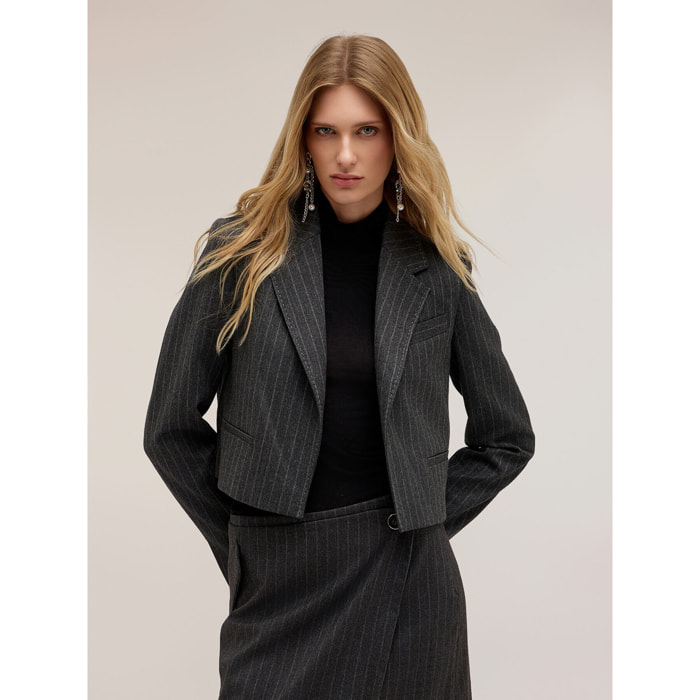 Motivi - Blazer cropped gessato The Tailoring Lab - Grigio