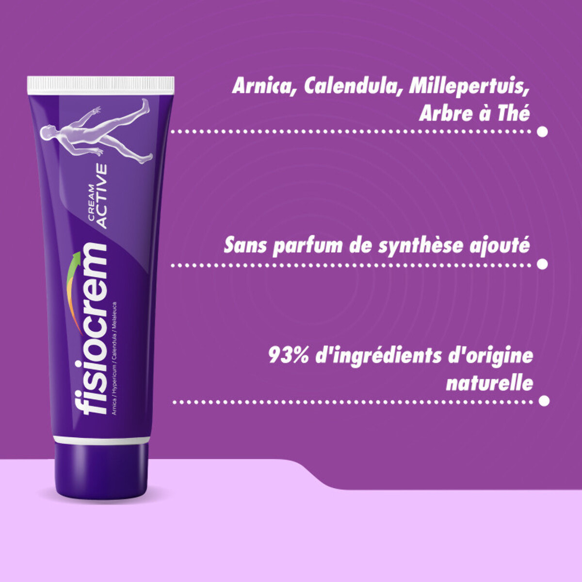 Fisiocrem Cream Active - Crème Apaisante Zones de Tension - 93% Ingrédients Naturels - Arnica, Calendula, Millepertuis & Arbre à Thé - 60ml