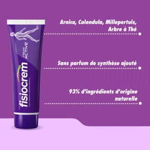 Fisiocrem Cream Active - Crème Apaisante Zones de Tension - 93% Ingrédients Naturels - Arnica, Calendula, Millepertuis & Arbre à Thé - 60ml