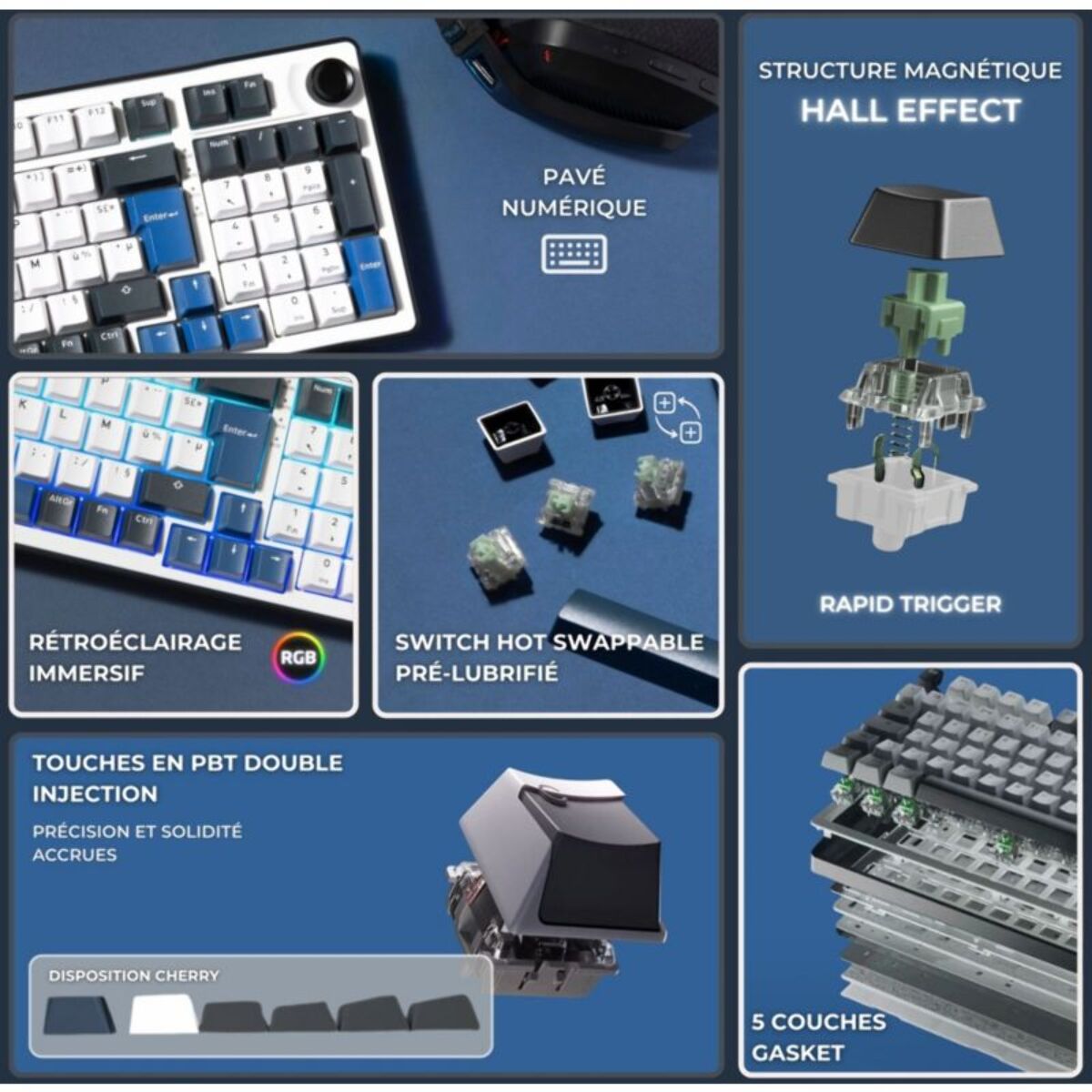 Clavier gamer THE G-LAB KEYZ ELITE 400 HE BW Magnetique