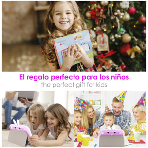 DAM Tablet Infantil A133 WiFi. SO Android 11. Pantalla 7'' 1024x600px. Quad-core ARM Cortex™ A53. 2GB RAM + 32GB. Doble cámara. 20x2x18,5 Cm. Color: Rosa