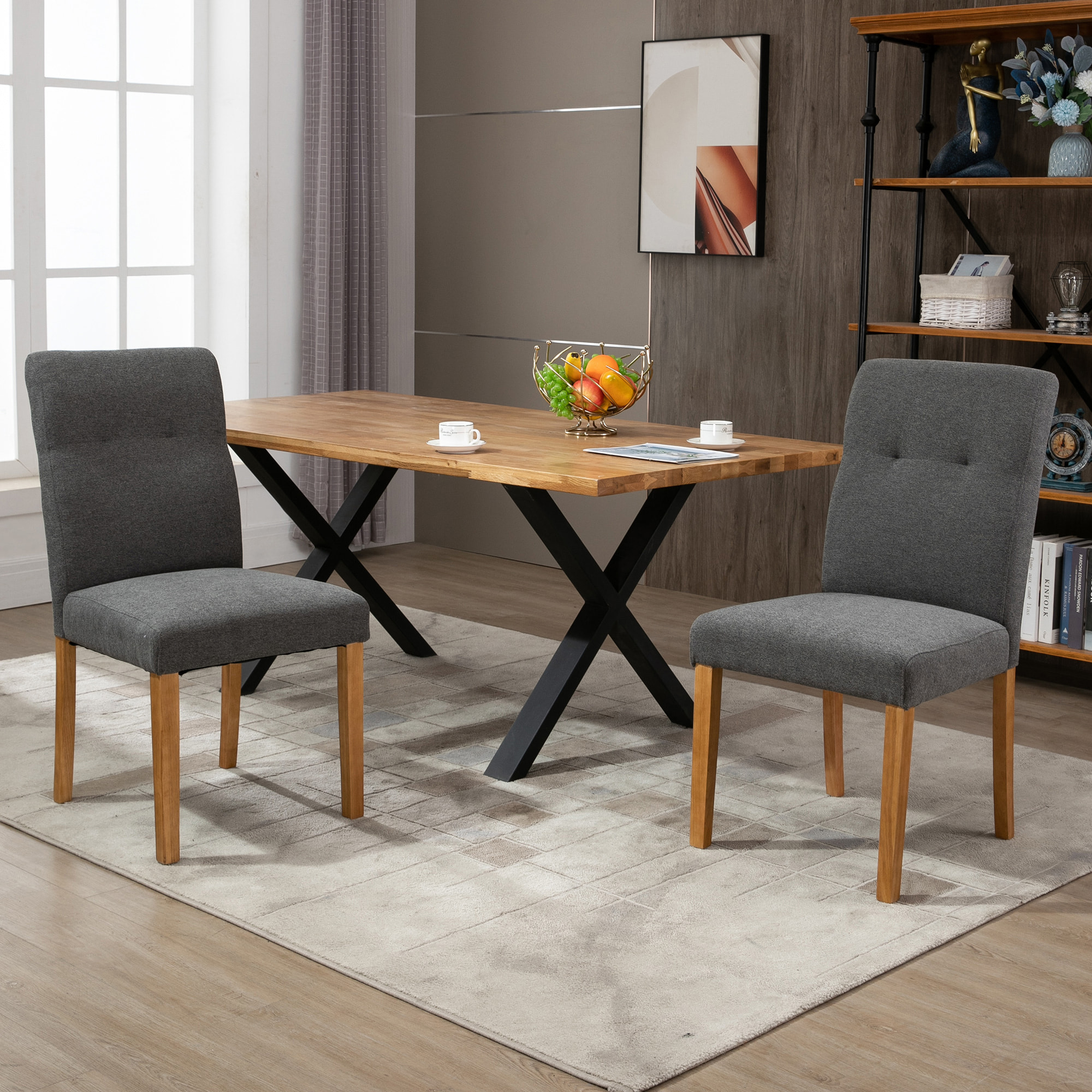 HOMCOM Conjunto de 2 Sillas de Comedor con Respaldo Alto Asiento Acolchado y Tapizadas con Tejido Transpirable con Tacto de Lino Cocina Sala de Estar 50x62x96 cm Gris