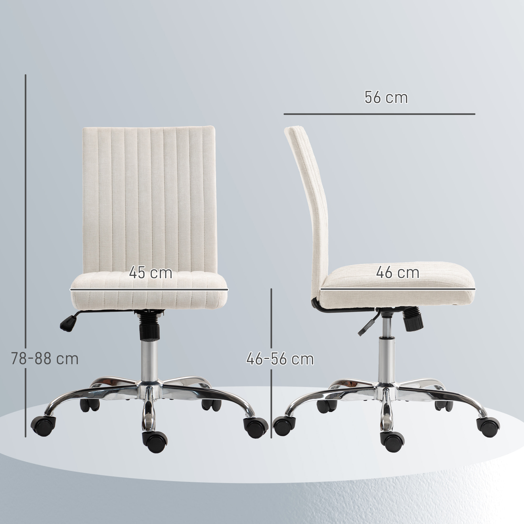 Chaise de bureau design sans accoudoirs surpiqûres verticales tissu blanc cassé