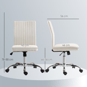 Chaise de bureau design sans accoudoirs surpiqûres verticales tissu blanc cassé