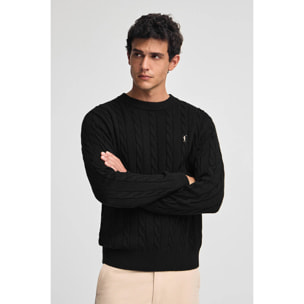 Maglione nero in filo intrecciato in misto lana con ricamo Rigby Go